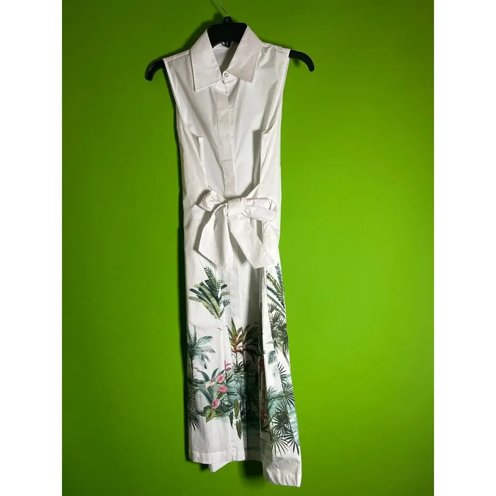 J. McLaughlin Suvi Shirt Classic Sleeveless Botanical Cotton Dress Size L - Picture 2 of 3